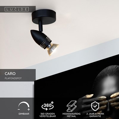 Lucide CARO - Plafondspot - Ø 9 cm - 1xGU10 - Zwart